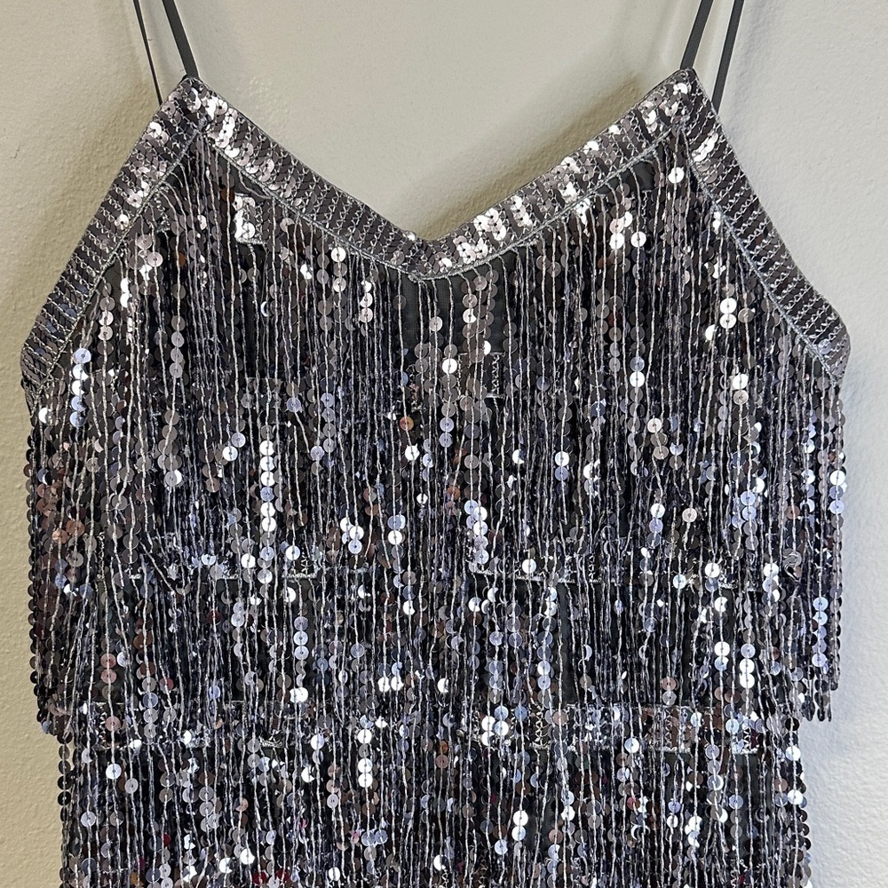 NWT Pull&Bear Disco Cocktail Party Sequin Silver Mini Dress S - Picture 4 of 7